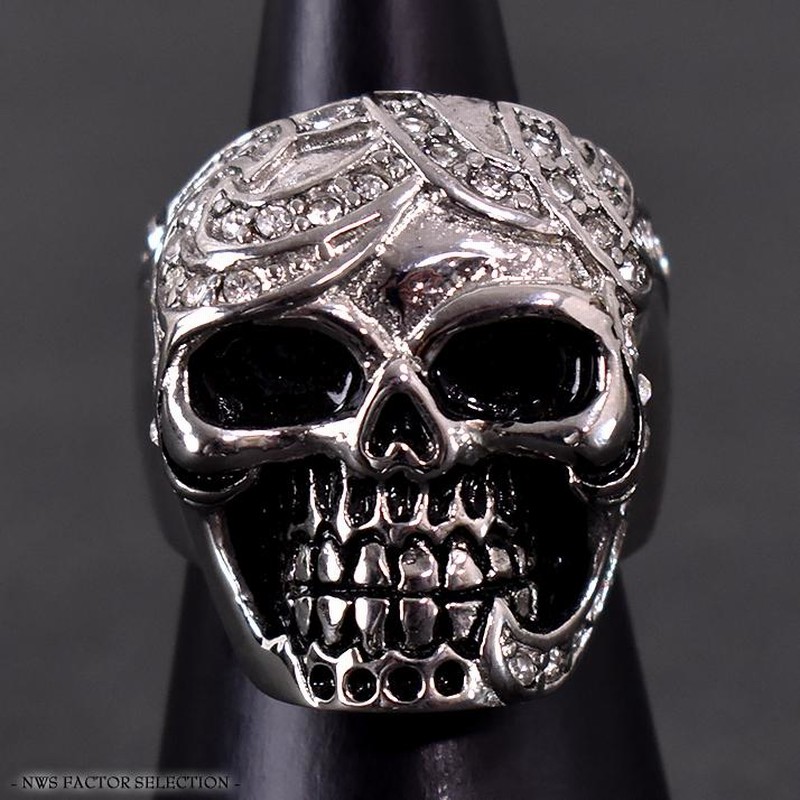 スカル ドクロ 骸骨 指輪 リング クリアストーン ラインストーン  