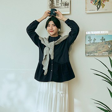 OB大尺碼-泰迪毛絨拼接造型口袋中山領襯衫外套