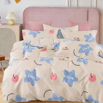 A-ONE 台灣製磨毛被套  雙人  星星派對 米色