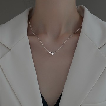 925純銀四芒星項鏈女夏季2021年新款潮鎖骨鏈輕奢小眾冷淡風2022