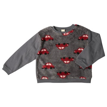 akachan honpo - 長袖休閒上衣-滿版圖案 起絨-灰色