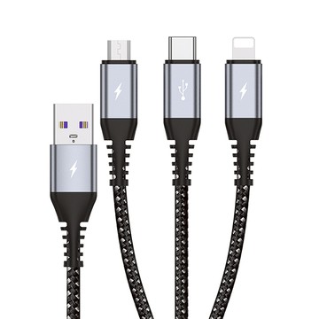 TOTU 拓途 CB-5系列 17.5W 3.5A 一分三 Lightning/安卓MicroUSB/TypeC充電線 1.2M 鋁合金編織  黑色  1條