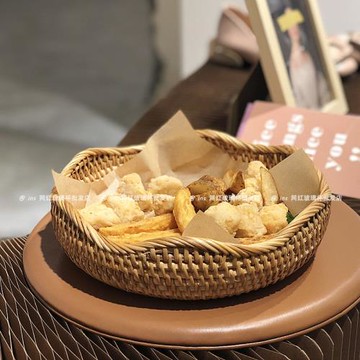 日式ins藤編籃面包籃手工小吃盤水果籃薯條籃田園風野餐收納托盤