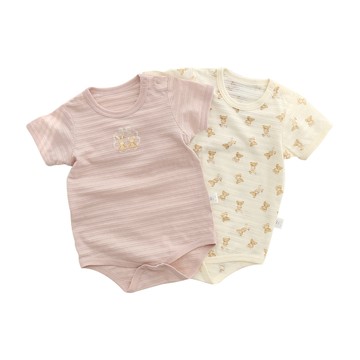 JoyNa - 2件入-純棉短袖包屁衣 薄棉春夏嬰兒服 連身衣-粉色兔熊2件組