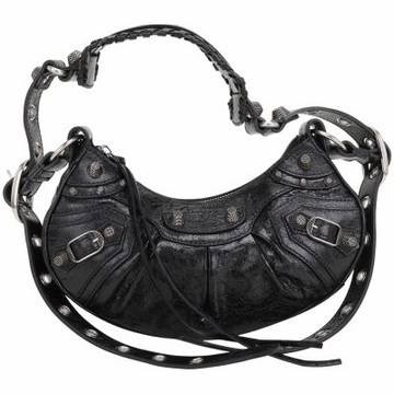 BALENCIAGA 巴黎世家 Le Cagole XS 新版 鞣製小羊皮肩/斜背可頌包(黑色)
