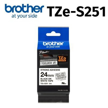 【Brother 兄弟】TZe-S251 超黏性護貝標籤帶 ( 24mm 白底黑字 )