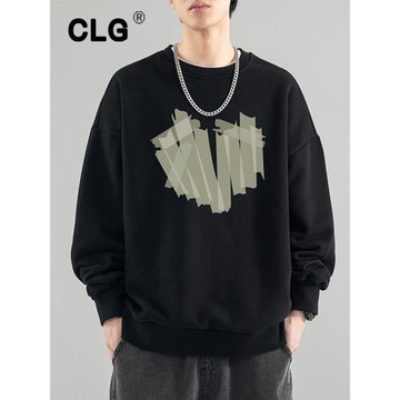 香港潮牌美式圓領衛衣男春秋冬新款重磅長袖t恤愛心印花外套上衣