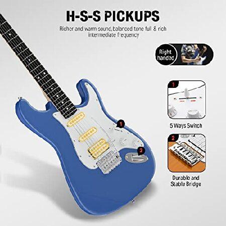 Donner DST-100T 39 Inch Electric Guitar Beginner Kit Solid Body Full Size Lake Blue HSS Pick Up for Starter, with Amplifier, Bag, Digital Tuner, Capo,