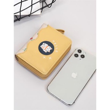 黃色招財短夾女小巧精致短款學生拉鏈卡包錢包卡通可愛小清新折疊