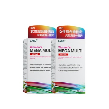 LAC 活力女用綜合維他命(90錠/盒)x2入組(B群/鈣/維他命D/鐵/葉黃素/蔓越莓)