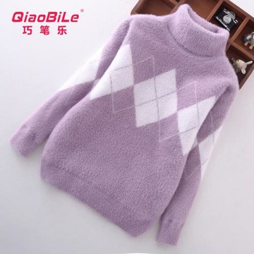 女童毛衣高領2025秋冬新款水貂絨韓版加絨加厚中大兒童打底套頭衫