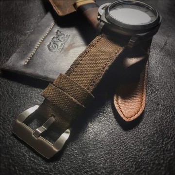 GF手工表帶粗狂厚實復古帆布表帶適用于沛納海精工真力時青銅大飛