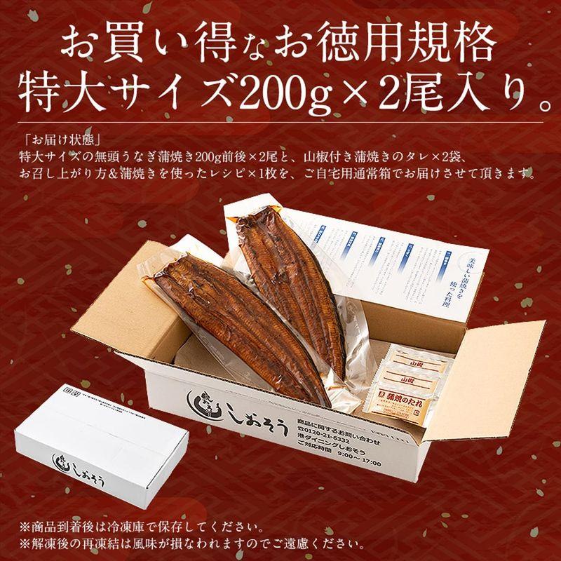 港ダイニングしおそう 鰻蒲焼き 無頭 鹿児島・宮崎県産 (特大サイズ 約200g×2尾) 約4人前 ギフト用化粧箱入り 国産 ウナギ うなぎ