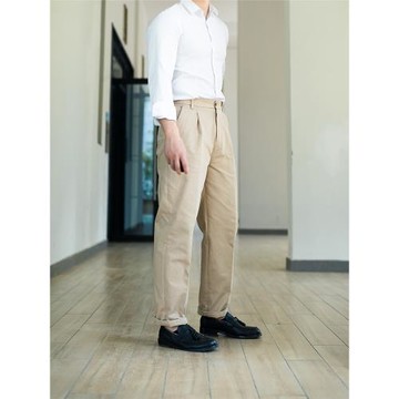 法式工裝褲寬松闊腿褲男 全棉卡其布直筒休閑褲 Lvy 四季款 九分