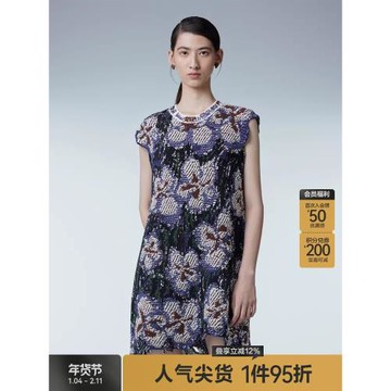 JNBY/江南布衣春夏碎花連衣裙女無袖撞色休閑通勤直筒裙5O2G13140