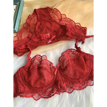 小芬歐美薄款超薄顯小胸大胸顯小透明文胸套裝蕾絲內衣女薄款夏季