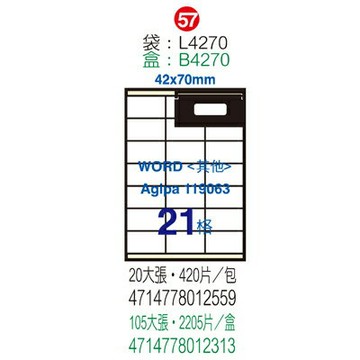 【文具通】B4270電腦標籤42x70mm(105入) ASB4270【APP滿額下單10%點數(單一帳號最高1000點)】9/30止
