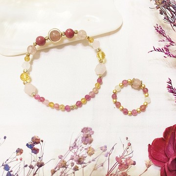 讓芍藥盛放 草莓晶 薔薇輝石 黃碧璽 粉紅碧璽 粉晶 黃水晶 月光