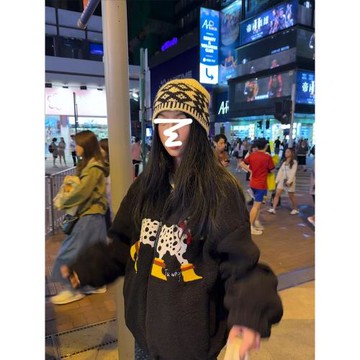 韓系斑點狗羊羔毛黑色外套女秋冬2024新款寬松百搭加厚搖粒絨上衣