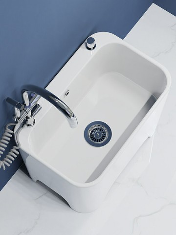 家用陽臺陶瓷洗拖把池大號戶外一體拖布池高腳帶孔坐式水龍頭地盆/拖把池/墩布池/水槽池/拖布池