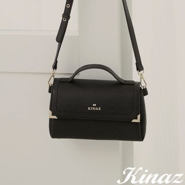 KINAZ 金屬飾角掀蓋三層澎澎手提斜背包-熠影黑-小閃光系列