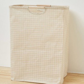 OAK&FIR 折疊手提布藝髒衣收納筐 米白格子,40*27*53cm