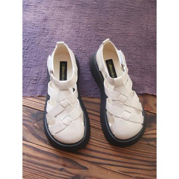 松糕厚底羅馬女鞋夏季外穿編織豬籠鞋森女復古羅馬鞋鏤空包頭涼鞋