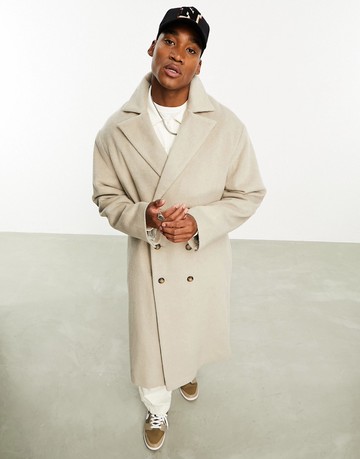 ASOS DESIGN oversized wool mix overcoat in beige-Auburn