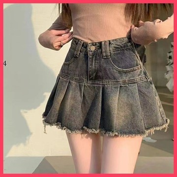 🐻辣妹復古百褶牛仔半身裙女2026新款夏季高腰a字防走光包臀短裙子