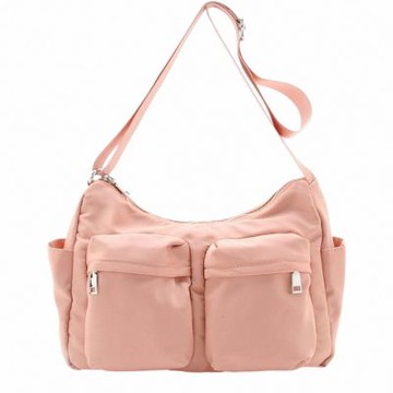 FIRANO-雙口袋防水尼龍肩/斜背包(淺粉)