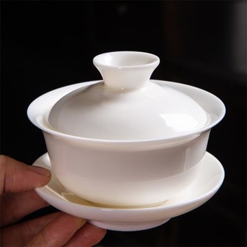 德化白瓷羊脂玉蓋碗茶杯大號三才碗陶瓷功夫茶具小號泡茶碗單個