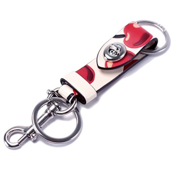 COACH 櫻桃滑面皮革鑰匙圈-白色