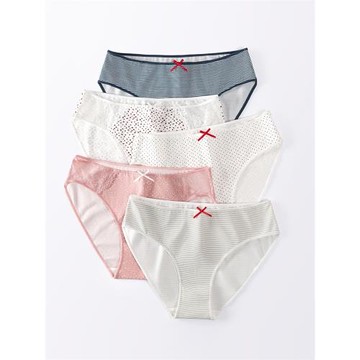 大碼女內褲純棉高開叉中腰條紋圓點夏季薄款透氣抗菌運動三角底褲