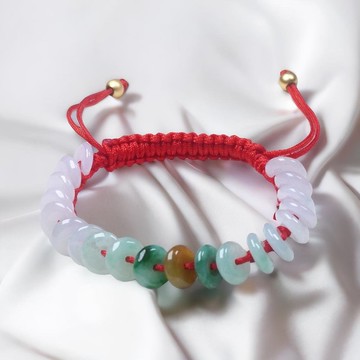 冰種多彩翡翠平安扣編織寶寶手鍊 | 天然緬甸玉翡翠A貨 | 送禮
