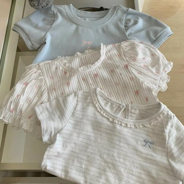 mori🎀mori童裝兒童短袖T恤夏季純棉兒童可愛泡泡袖圓領上衣T恤