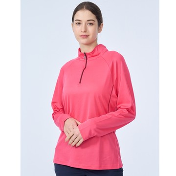 Wildland荒野-女彈性透氣排汗拉鍊長袖衣-橘紅色