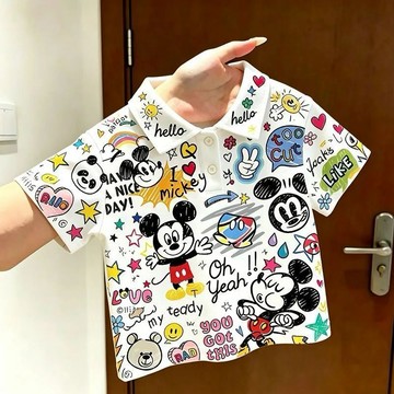 韓版男童女童滿印卡通休閑短袖T恤 夏季男女童純棉舒適短袖打底衫 純棉 t恤 卡通t恤 短袖t恤H１