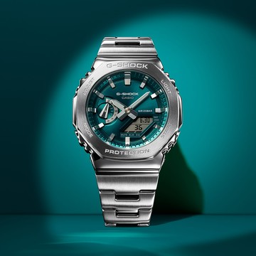 CASIO G-SHOCK 全金屬八角造型計時錶/藍綠/GM-2110D-3A1