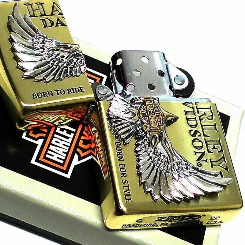 ZIPPO ハーレー ダビッドソン 金銀 イーグル 鷹 シルバーメタル 彫刻