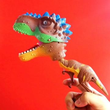 恐龍啄食者伸縮彈簧機械手夾子鯊魚恐龍手偶潛望鏡兒童拼裝玩具