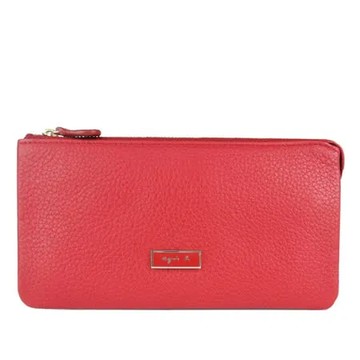 agnes b. VOYAGE 方牌荔枝紋拉鍊長夾(紅)