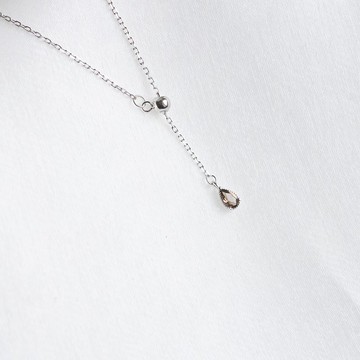 茶晶925純銀水滴伸縮設計項鍊