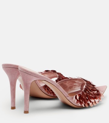 Gianvito Rossi Embellished suede-trimmed mules