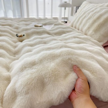 A類兔毛牛奶絨床上四件套冬季加厚床單被套三件套雙面珊瑚絨床裙