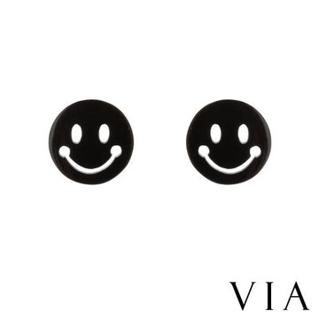 【VIA】符號系列 可愛圓形笑臉造型白鋼耳釘 造型耳釘黑色