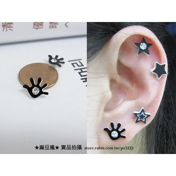 B1410 無耳洞磁鐵耳夾 小手掌 白水鑽 磁石耳環 不用耳洞 壓克力 耳骨夾 石頭剪刀布 五夾式