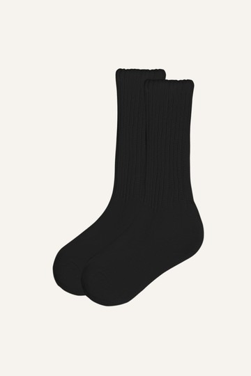 Black Cotton Slouchy Socks One Size-Black