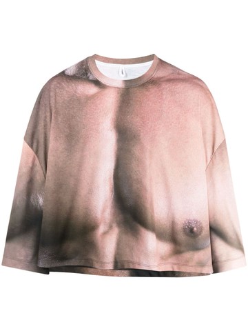Doublet - gathered printed long-sleeve T-shirt - men - Polyester - S - Brown