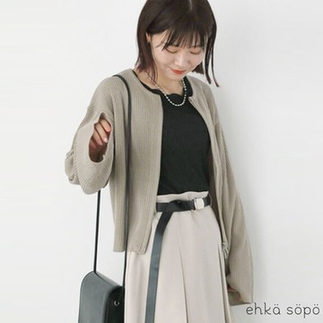ehka sopo   直紋喇叭袖拉鍊羅紋圓領罩衫