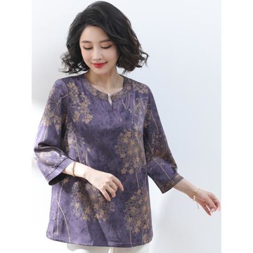 中老年春夏t恤上衣女大碼中年婦女雪紡襯衫洋氣媽媽夏裝中袖小衫